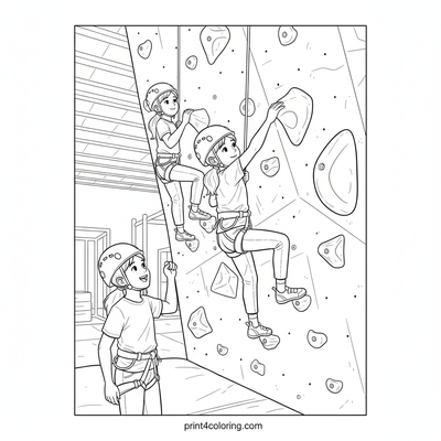 Teamwork on the Climbing Wall Challenge - free printable coloring page