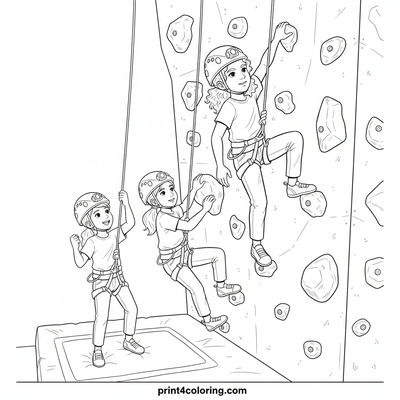 Friends Reach New Heights: Climbing Wall Adventure - free printable coloring page