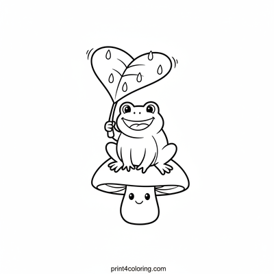 Happy Frog Under a Leaf Umbrella - free printable coloring page