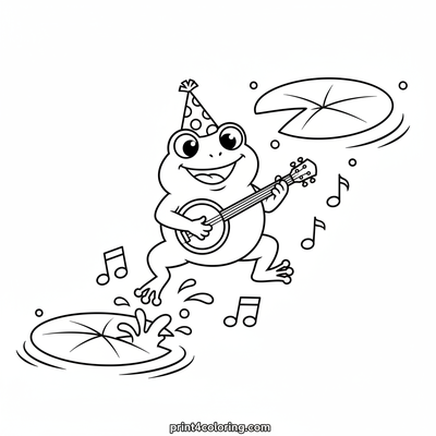 Leaping Froggy's Banjo Bash - free printable coloring page