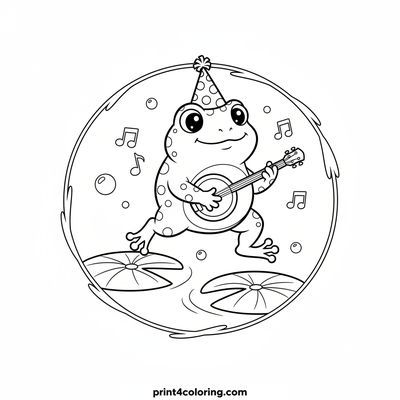Leaping Froggy's Banjo Bash - free printable coloring page