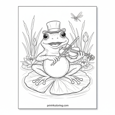 The Dapper Froggy Fiddler - free printable coloring page