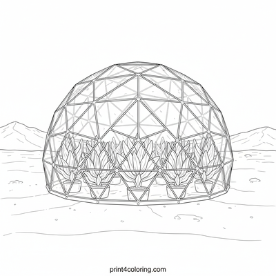 Martian Biodome Oasis - free printable coloring page