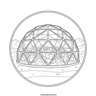 Cozy Martian Biodome Garden - free printable coloring page