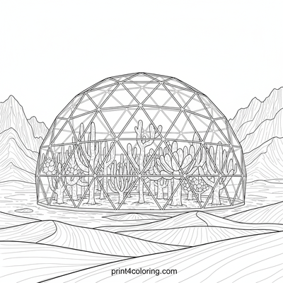 Martian Oasis Biodome - free printable coloring page