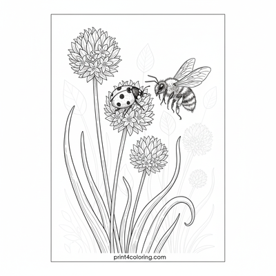Chive Patch Paradise: A Garden's Busy Bugs - free printable coloring page