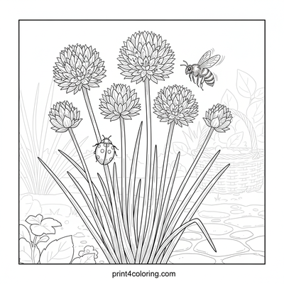 Chive Garden Wonders: Ladybug and Bee Friends - free printable coloring page