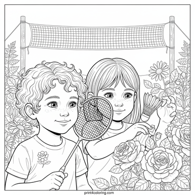 Garden Badminton Bliss - free printable coloring page