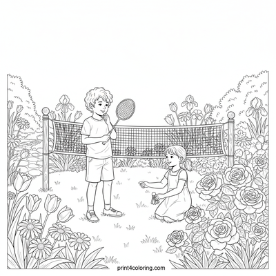 Garden Badminton Bliss: Ready to Play! - free printable coloring page