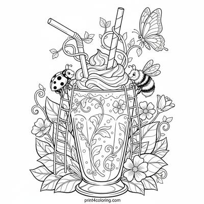 Whimsical Garden Critters' Milkshake Party - free printable coloring page