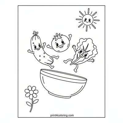 Garden Friends' Big Salad Adventure - free printable coloring page