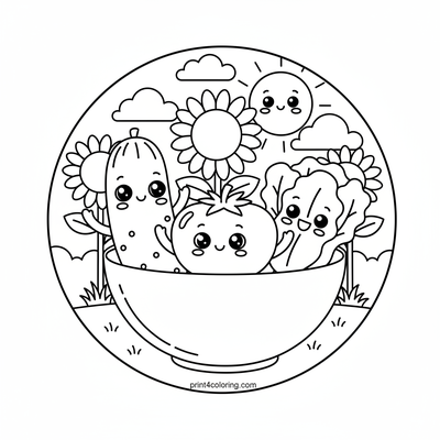 Garden Friends' Big Salad Adventure - free printable coloring page
