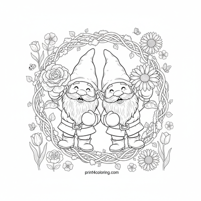 Garden Gnome's Blossom Brawl! - free printable coloring page