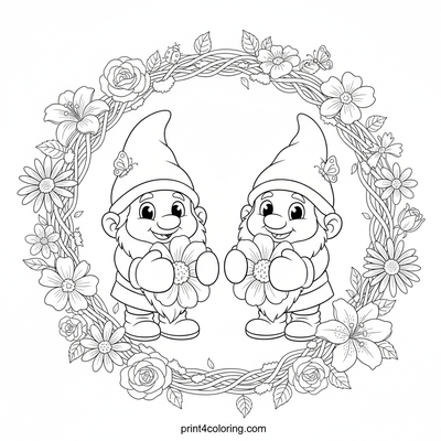 Garden Gnome's Petal Punch-Out: A Whimsical Bout - free printable coloring page