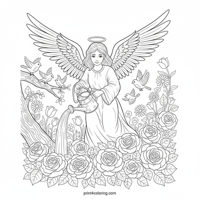 The Gentle Garden Guardian Angel - free printable coloring page