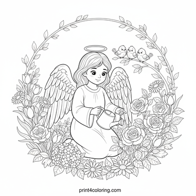 Garden Guardian Angel's Rose Sanctuary - free printable coloring page
