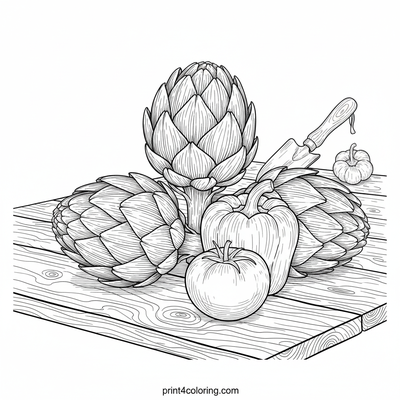 Bountiful Artichoke Garden Still Life - free printable coloring page