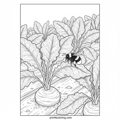 A Busy Bee in the Turnip Patch - free printable coloring page