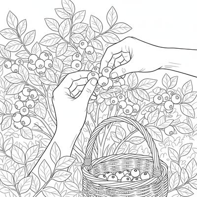 Sweet Summer Blueberry Harvest - free printable coloring page