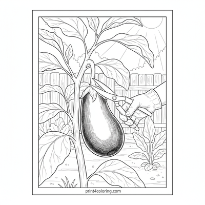 Gentle Eggplant Harvest - free printable coloring page