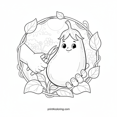 Gentle Eggplant Harvest in the Sunny Garden - free printable coloring page