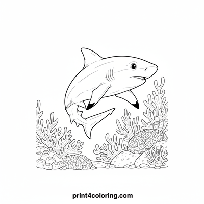 Curious Reef Shark Pup's Coral Garden - free printable coloring page