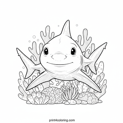 Curious Reef Shark Pup in Coral - free printable coloring page
