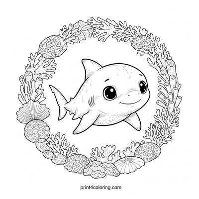Curious Reef Shark Pup in a Vibrant Coral Garden - free printable coloring page