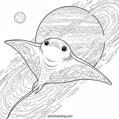 Cosmic Manta Ray Near Jupiter - free printable coloring page