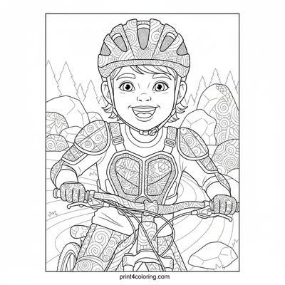 Geometric Mountain Biker's Epic Trail - free printable coloring page