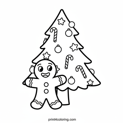Gingerbread Man's Sweet Christmas Tree Surprise - free printable coloring page