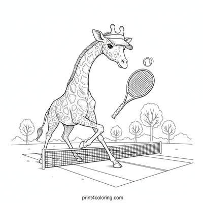 Giraffe's Gentle Game: Tennis Ace - free printable coloring page