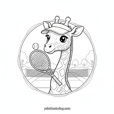 The Giraffe's Gentle Tennis Game - free printable coloring page
