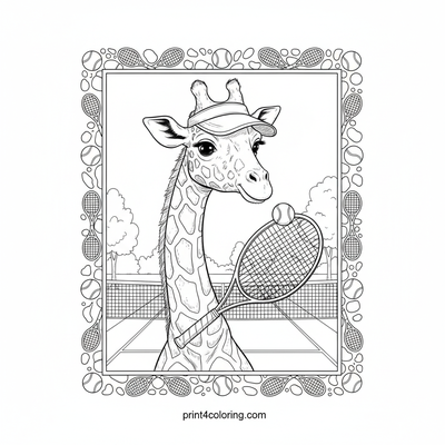 Giraffe's Gentle Game: Tennis Court Challenge - free printable coloring page