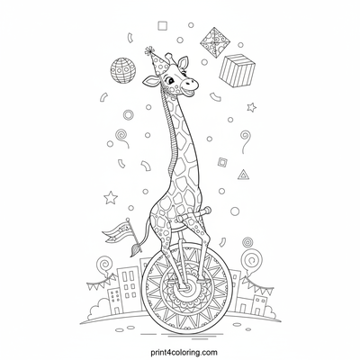 Giraffe's Grand Unicycle Extravaganza - free printable coloring page