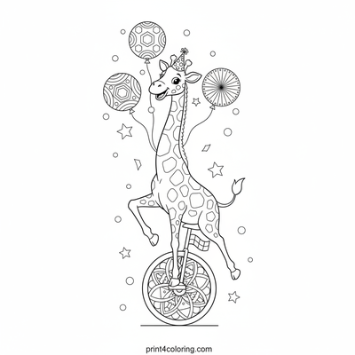 Gigi the Giraffe's Grand Unicycle Spectacle - free printable coloring page