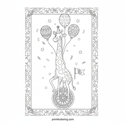 Joyful Giraffe's Grand Unicycle Parade - free printable coloring page