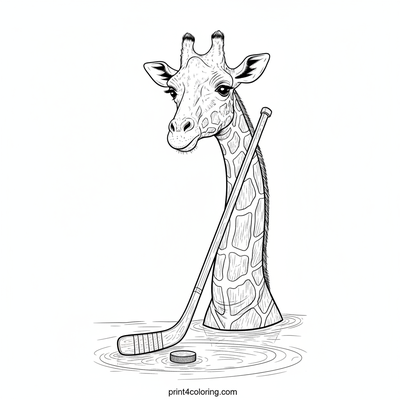 Giraffe's Goofy Hockey Game - free printable coloring page