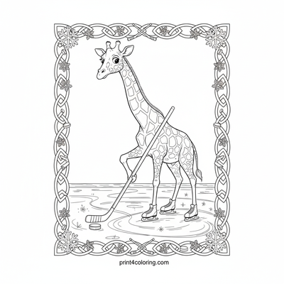 Giraffe's Goofy Game: Ice Hockey Hilariousness - free printable coloring page