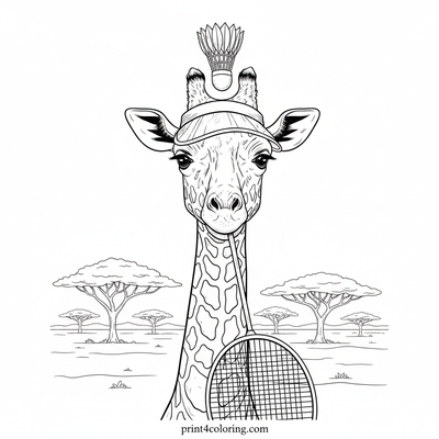 Giraffe's Grand Badminton Serve - free printable coloring page