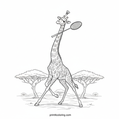 Giraffe's Grand Badminton Serve - free printable coloring page