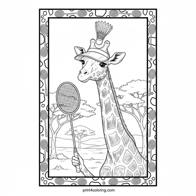 Giraffe's Grand Badminton Gambit - free printable coloring page