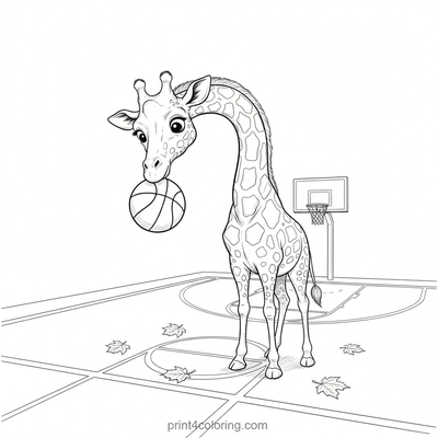Giraffe's Playful Dribble: A Cozy Court Adventure - free printable coloring page