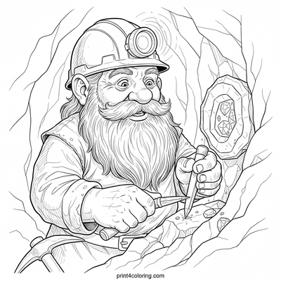 Master Miner Gnome's Crystal Discovery - free printable coloring page