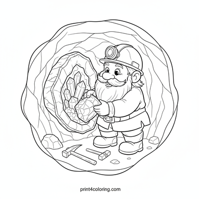 Gnome's Sparkling Gemstone Discovery - free printable coloring page