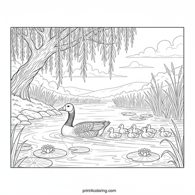Riverside Goose Family Adventure - free printable coloring page