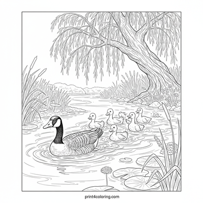 Riverside Goose Family's Gentle Journey