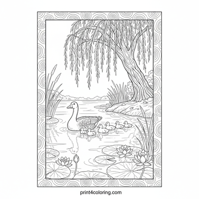 Willow's Embrace: Riverside Goose Family