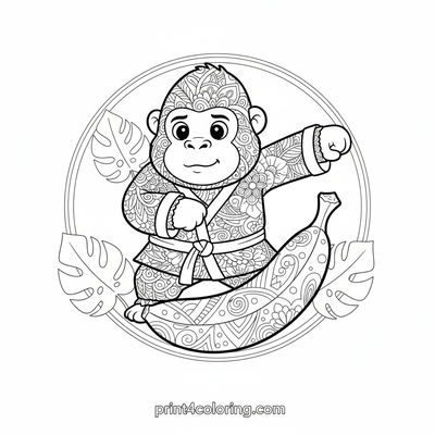 Karate Gorilla's Unbreakable Banana - free printable coloring page