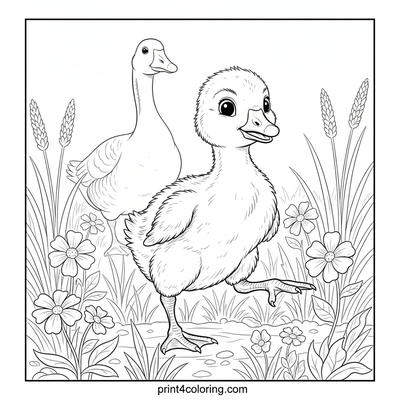 Little Gosling's Meadow Adventure - free printable coloring page